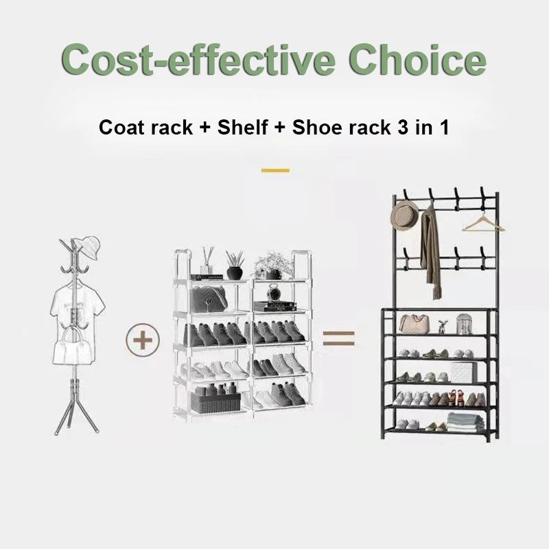 Coat Rack and Shoe Rack Wall for Clothes Floor Hanger Clothes Garment Hanging Storage Wardrobe Coat Shelf Furniture for Home