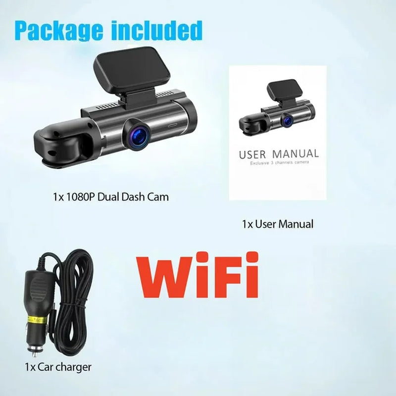 Motion Detection Dash Cam for Car with Wifi Cars 1080P Black Box 3.16 Inch Screen Camera G-Sensor DVR Night Vision Dual Lens Cam