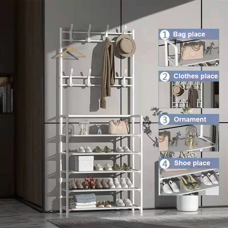 Coat Rack and Shoe Rack Wall for Clothes Floor Hanger Clothes Garment Hanging Storage Wardrobe Coat Shelf Furniture for Home