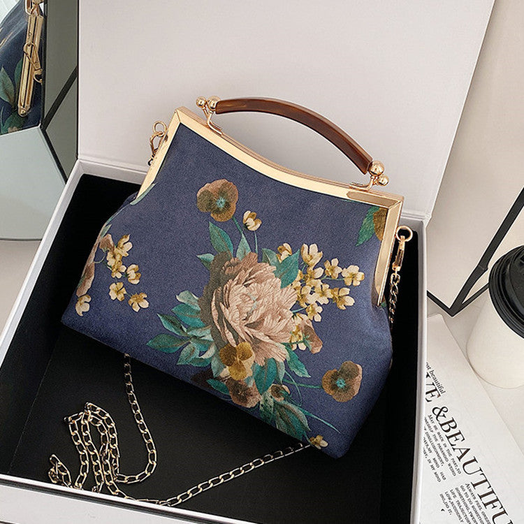 Portable Clip Female Chinese Style Peony Middle-aged Crossbody Bag